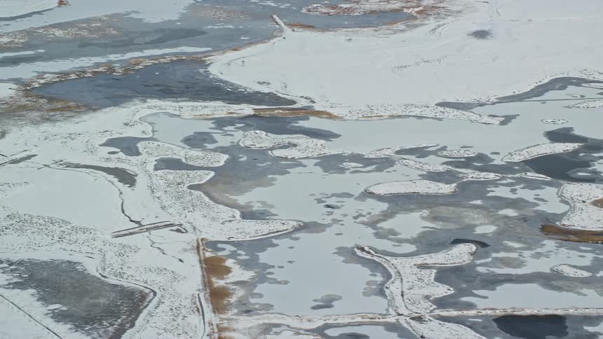 Aerial view of frozen lakes and rivers