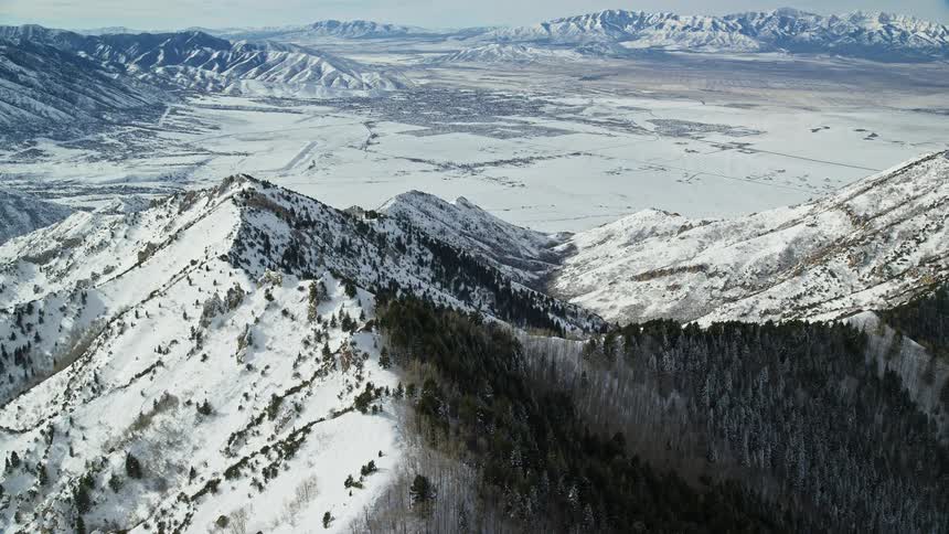 Aerial view of snowy mountain ridge