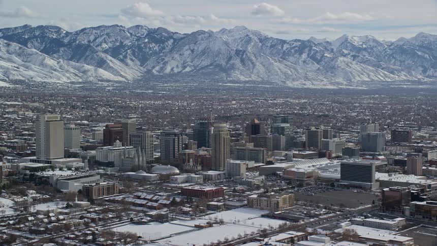 Aerial of a neighborhood during a harsh winter