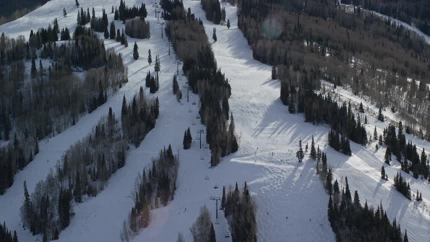 Aerial view of a sky lift in the mountains