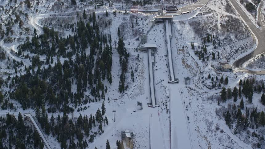 Aerial view of sky ramps on the mountains at morning