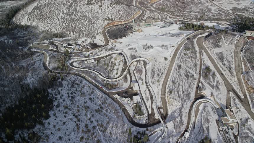 Curved road in a rural area during winter