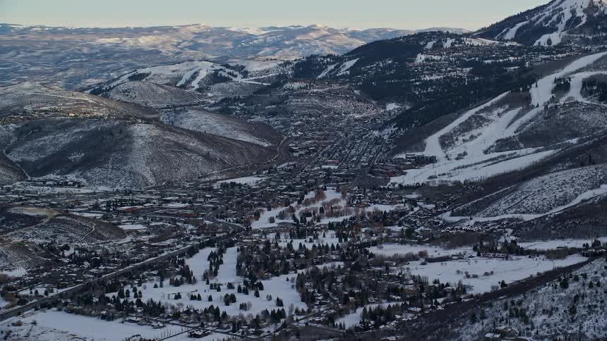 Aerial view of winter mountain landscape during the day
