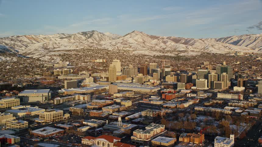 Skyline of an urban city on a sunny winter day
