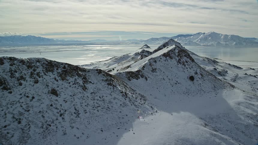 Aerial view of snowy mountain ridge