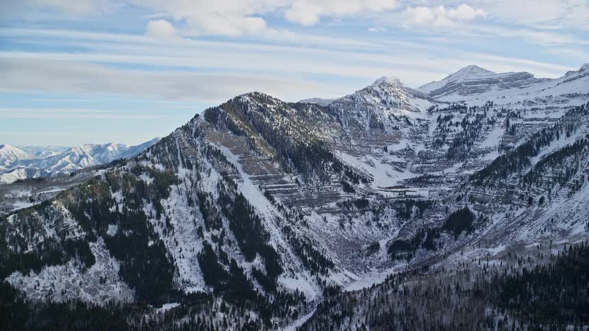 Aerial view of snowy mountain ridge
