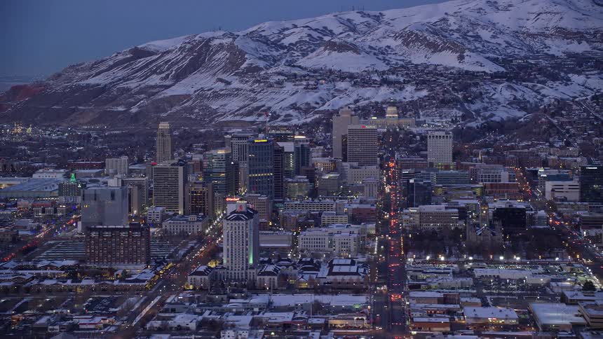A city view during winter near the mountain