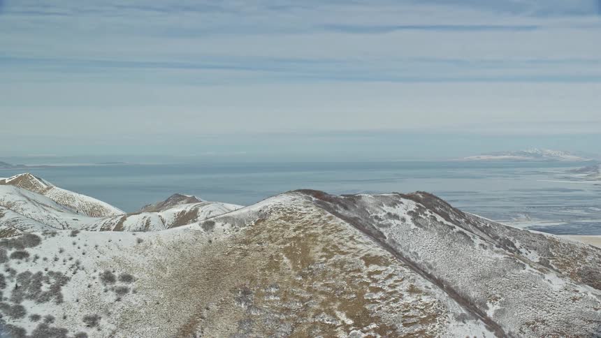 Aerial view of snowy mountain ridge