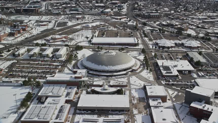 Aerial of a quiet urban neighborhood during winter