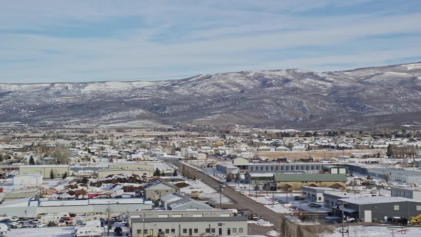 Aerial of a quiet city during winter