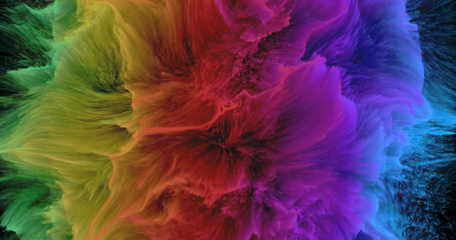 Colorful abstract 3D render particle animation of swirling clouds