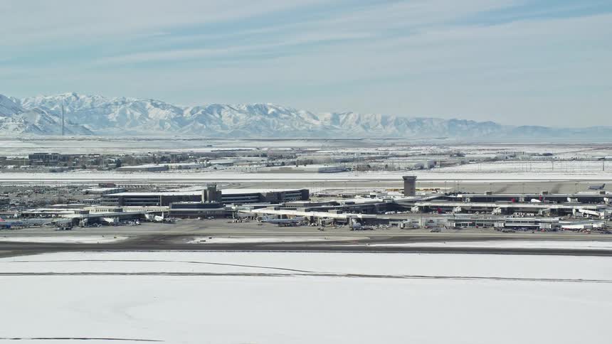 A plane takes off in the airport