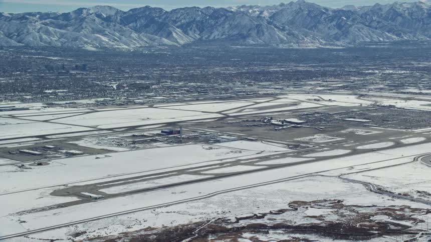 The landscape by the airport is covered with snow