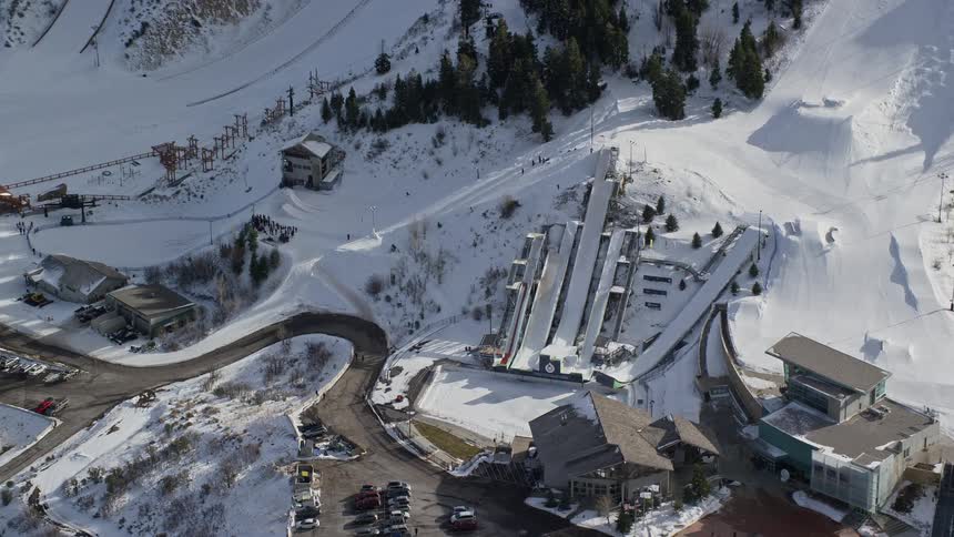 A ski jump track in a snowy region