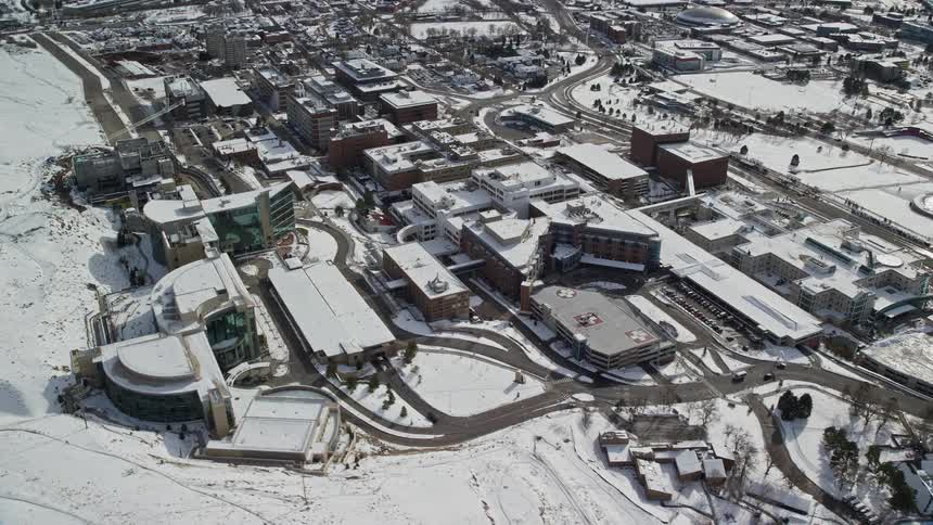Aerial of a residential neighborhood during winter