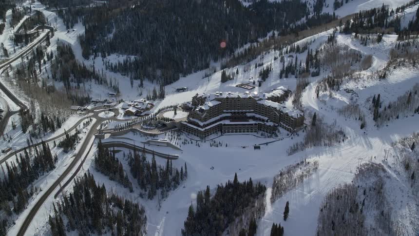 A ski resort is on the mountains