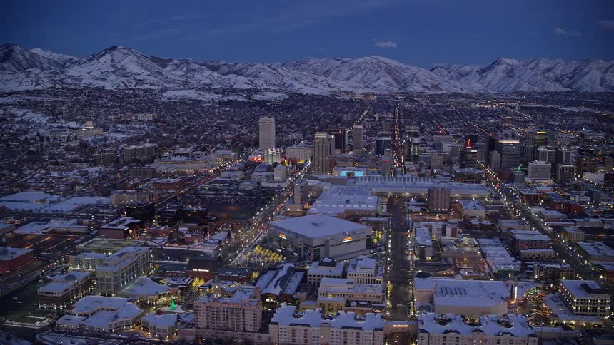An aerial clip of a community during winter season