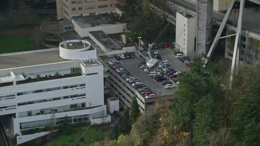Aerial of a cable car in the urban city