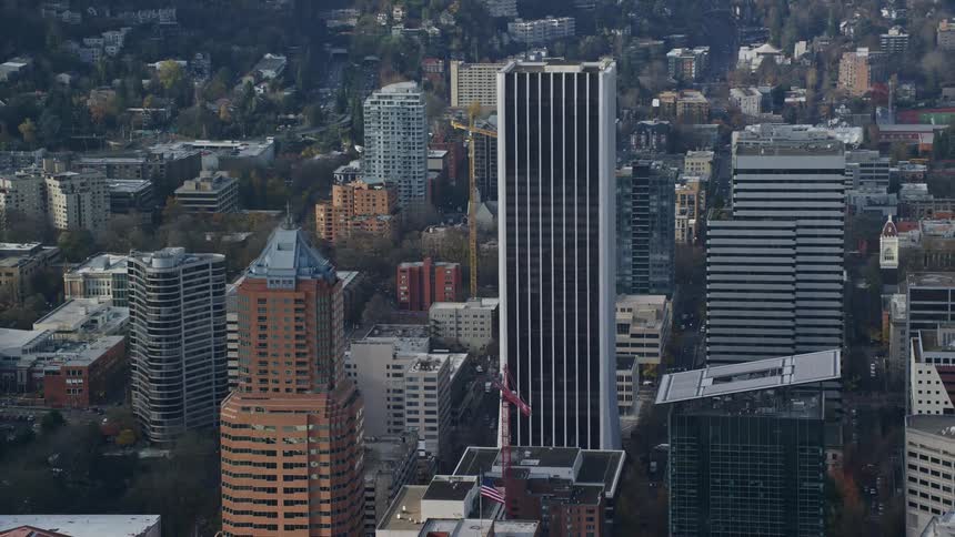 Skyline of large buildings in the urban center of the city during the day