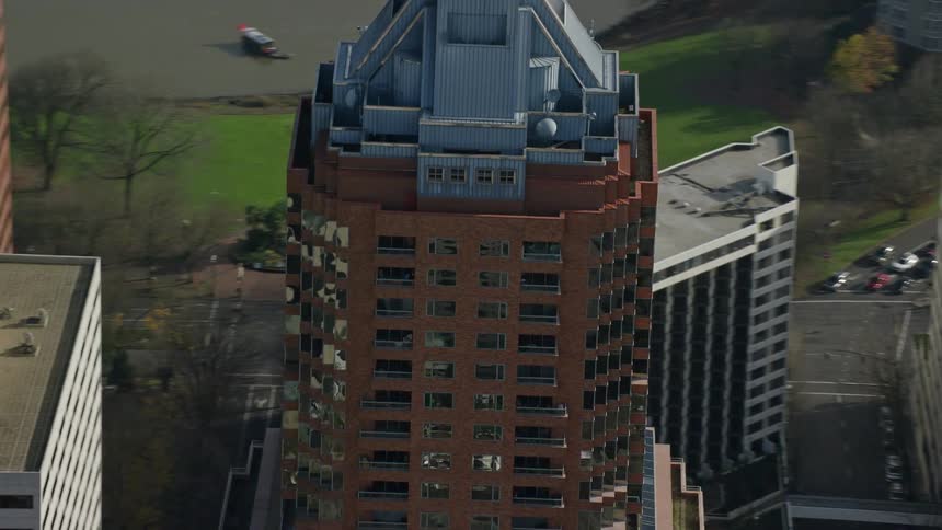 Aerial view of koin tower in portland oregon