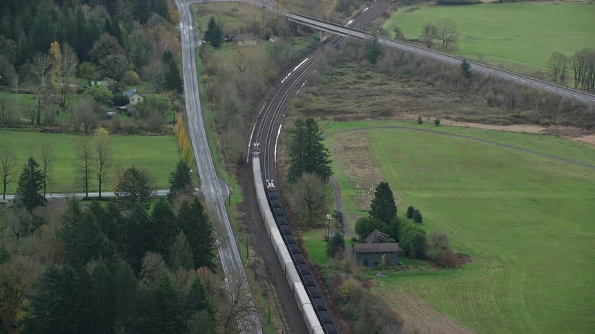 Train passing through a daylight landscape with pasture
