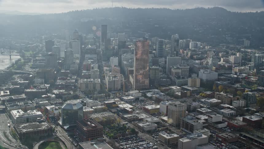 Aerial of the metropolitan city center on a cloudy day