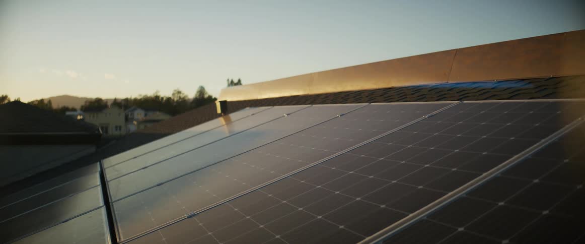 Solar panels on the roof of a house at morning
