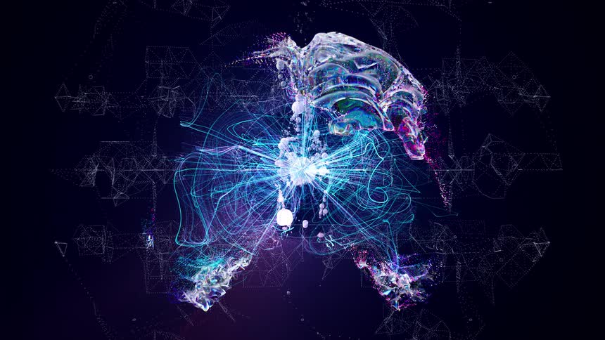Brain formed by waves in digital art