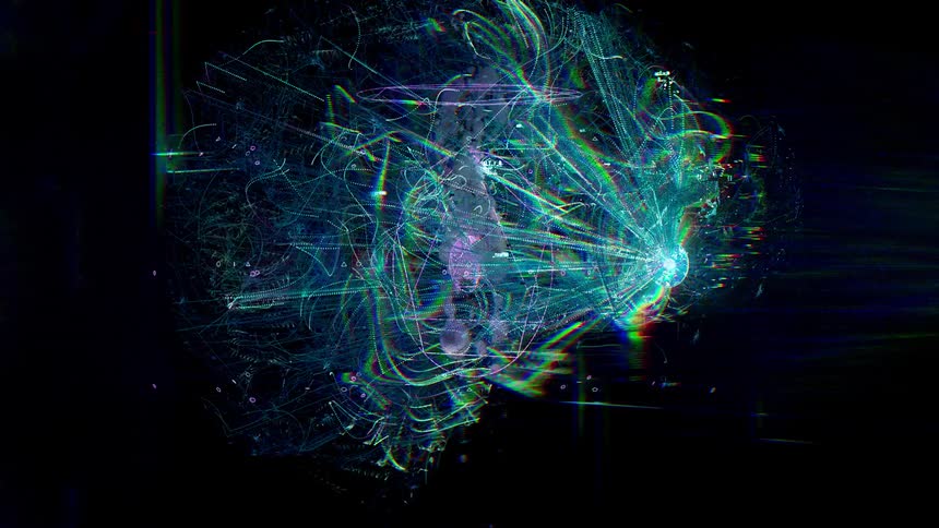 Digital animation of an abstract and computerized brain