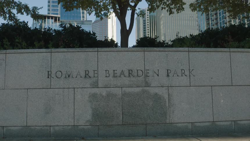 A clip of a parks name engraved on the wall