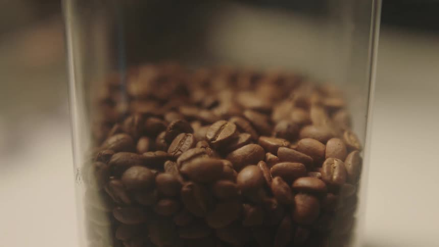 Coffee beans in a glass jar