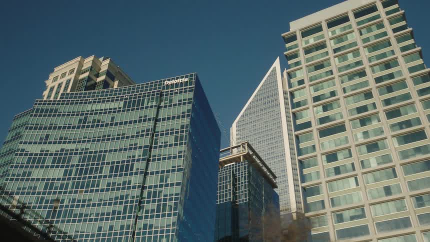 Skyline of the city of charlotte in north carolina seen from a moving vehicle