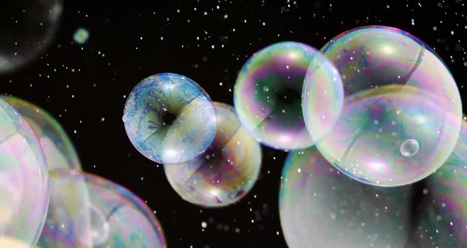 Various soap bubbles with colors and reflections
