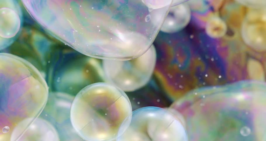 The bubbles have a rainbow color