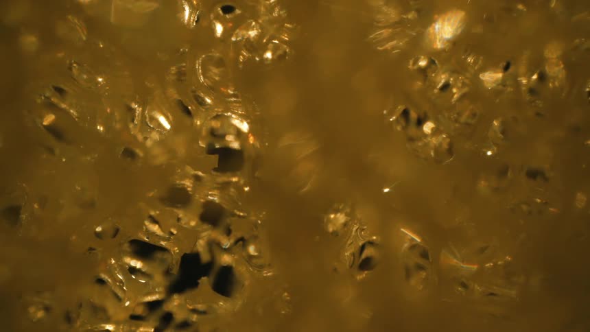 A frozen clip of gold items in the water