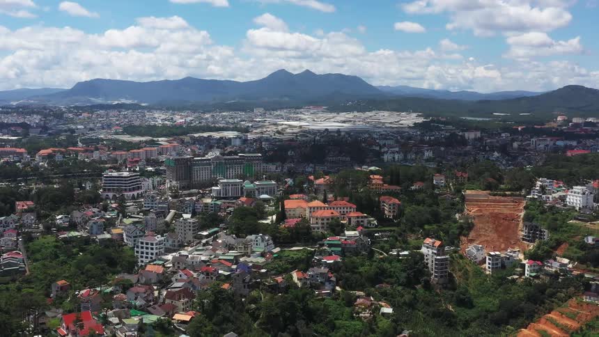 The town is on the green hills