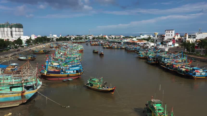 Aerial view of cai rang floating market in vietnam