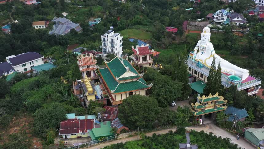 Aerial view of the kannon temple pagoda in vietnam