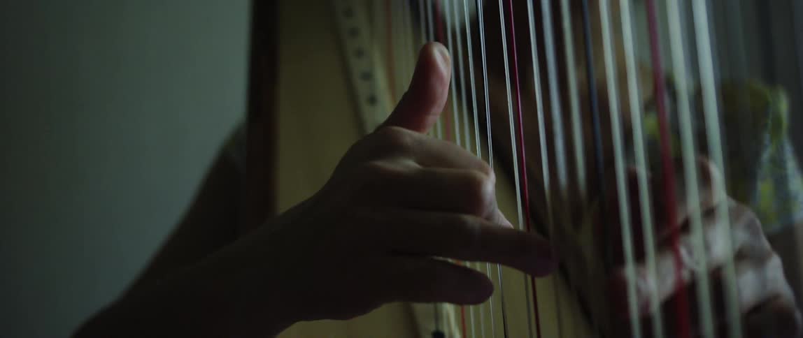 A woman playing harp