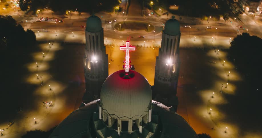 A cross is at the top of the church