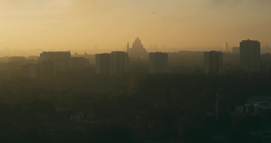 Panorama of a metropolis on a hazy morning