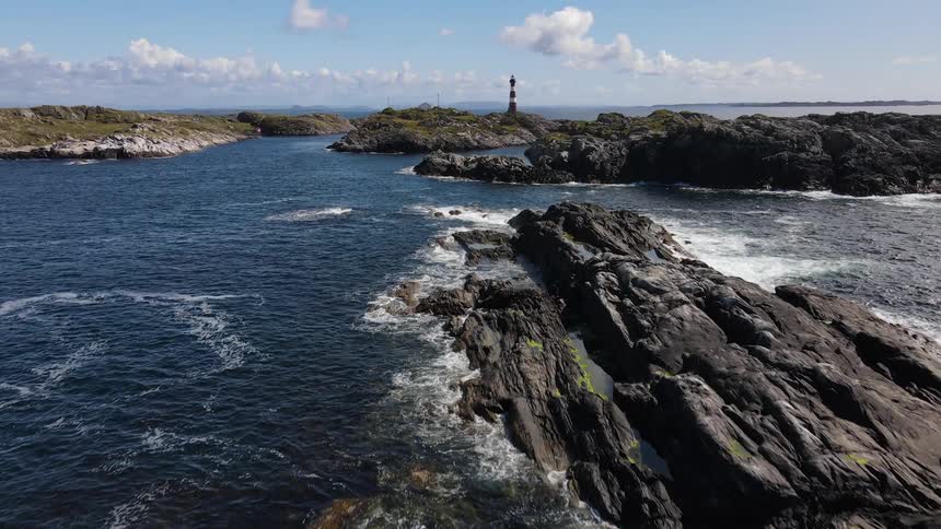 Panorama of the sea and rocks with a lookout on the horizon