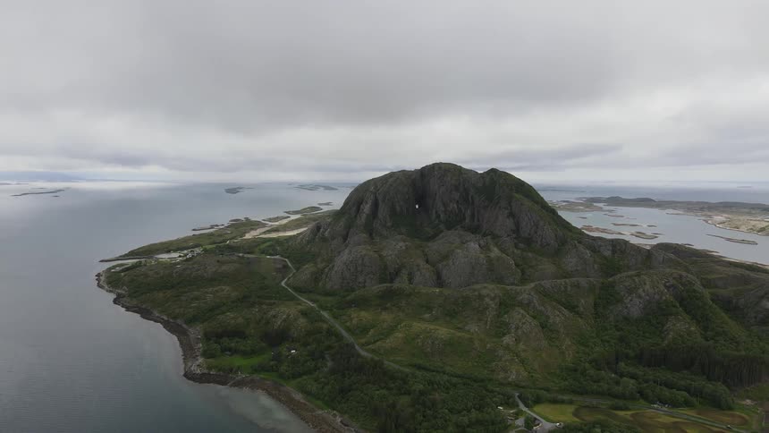 A mountain is on the island