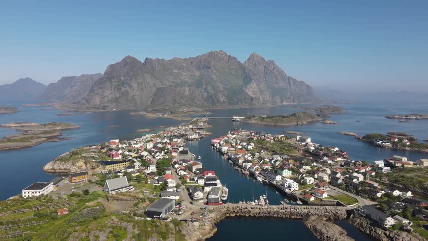 Aerial panorama of an urban city on islands in the middle of the sea