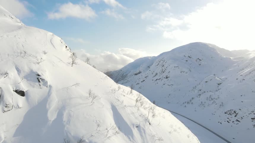 Snowcovered mountain range in the morning