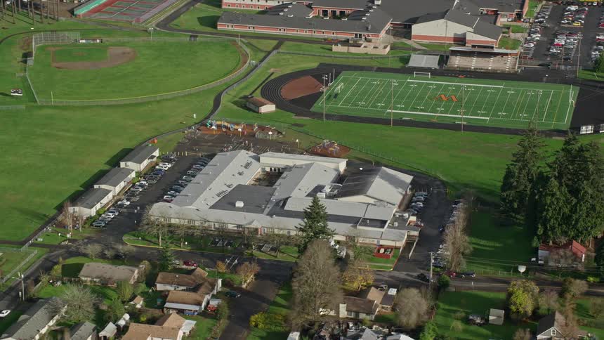 Aerial view of sports baseball and football fields
