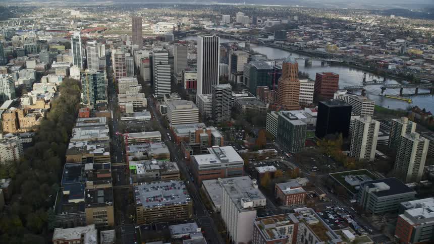 Aerial of an urban city with residential apartments during the day