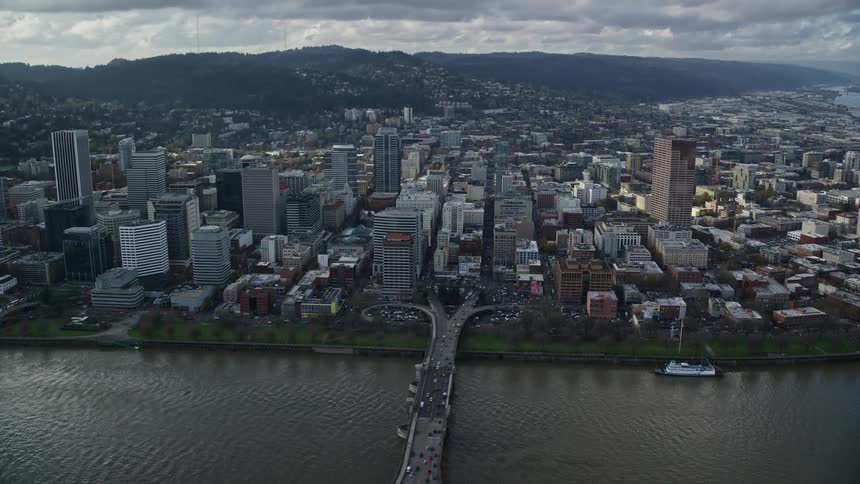 Landscape of buildings at waterfront in a metropolitan area at midday