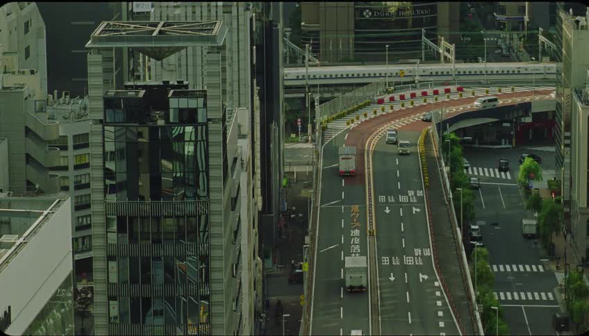 Vehicles and trains moving through the city of tokyo