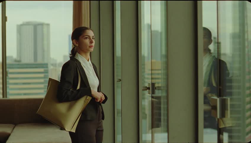 Businesswoman looking out of the window of an office